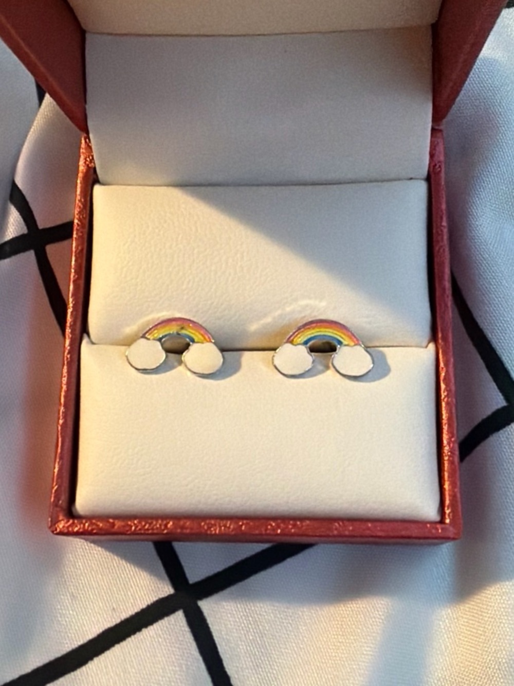 Rainbow Cloud Stud Earrings - Colorful Enamel